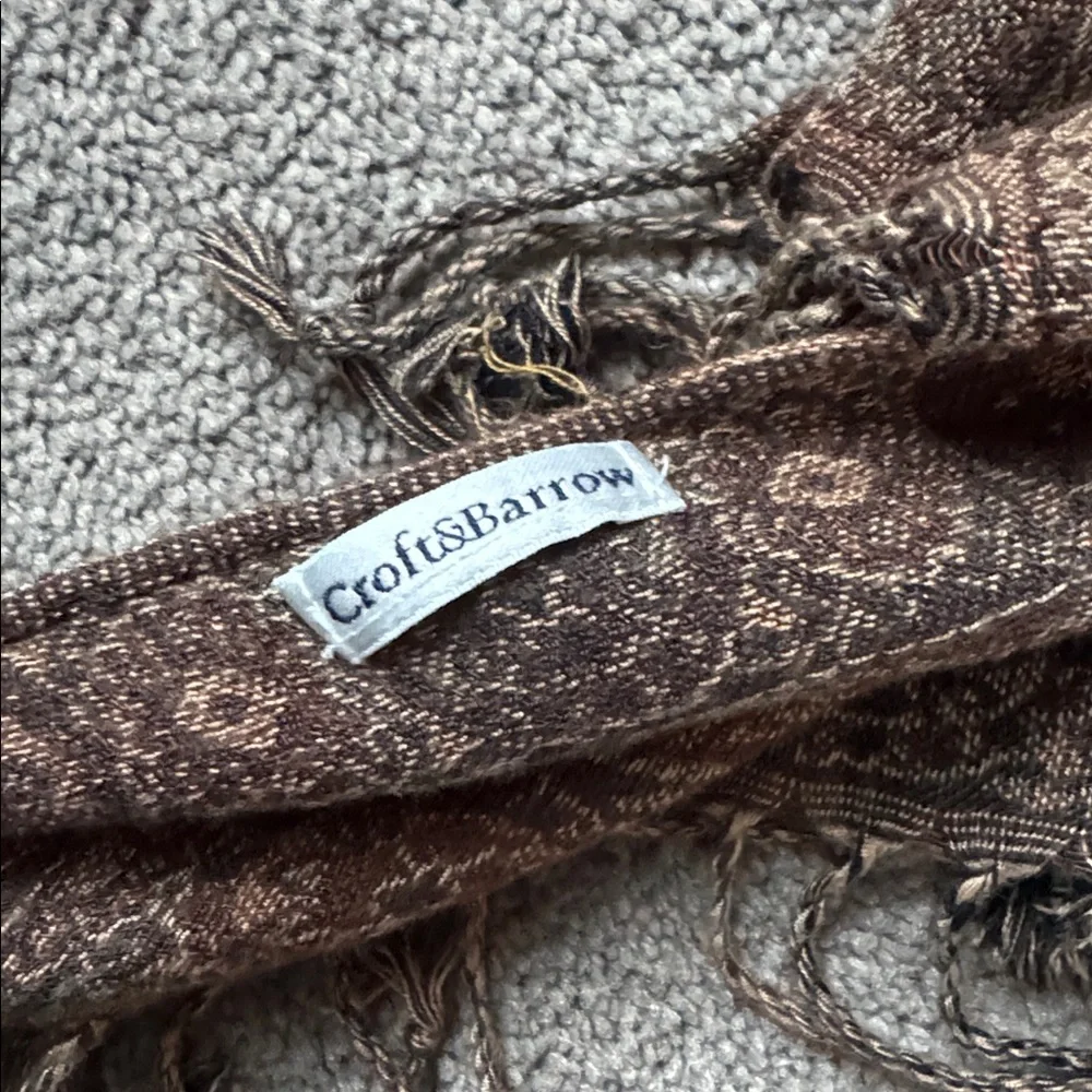 Croft & Barrow Brown Paisley Scarf Fringe Wrap Boho Lightweight Shawl OS
